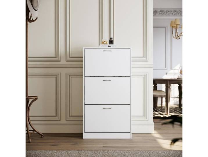 Meuble à Chaussures à 3 abattants 63 x 30 x 120cm en Bois Entrée Armoire Étagère à Chaussures avec Cloisons Amovibles SIRHONA