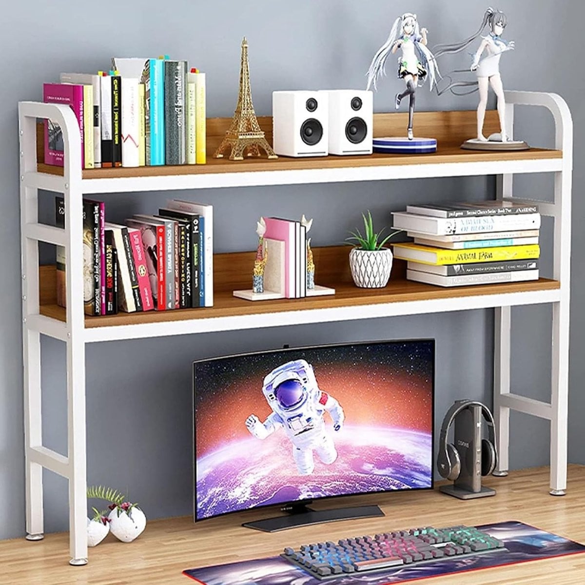 Verstelbare Desktop Organizer Bureau Boekenplank - Geel - Breedte: 55-115 cm