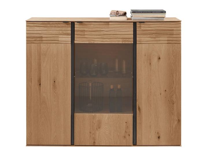 Valnatura Highboard, Eiche, Holz, Glas, Kerneiche, massiv, 7 Fächer, 139x114x39 cm, Goldenes M, stehend, individuell planbar, Holzmöbel, Kleinmöbel Holz, Holzkommoden, Highboards Holz