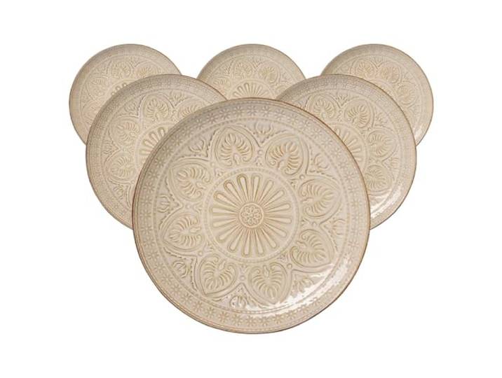 Ritzenhoff & Breker Omara Speiseteller 6er Set, 26 cm, Essteller mit orientalischer Relief-Ornamentik, Individuelle Farbverläufe durch Reaktivglasur, Spülmaschinenfest, Steingut, Beige
