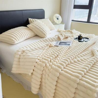 Uplift Essentials Ultra Soft Thickened Wide Striped Versatile Fleece Blanket white 27.56 X 39.37 In
