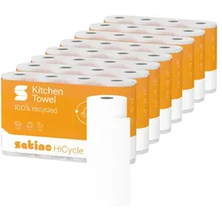 Wepa Satino HiCycle 3-lagig weiß 26x22 cm Küchenrollen 32er 32 Rollen a 64 Bl. (8 Pakete mit 4 Rollen), starke Saugkraft