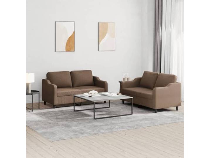 HEFZGDB 2-TLG. Sofagarnitur mit Kissen Braun Stoff – Robuste Wohnlandschaft für Wohnzimmer mit strapazierfähigem Bezug, atmungsaktivem Design, Stabiler Gestellkonstruktion aus Metall