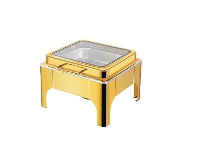 2-teiliges, schweres Edelstahl-Quadrat chafing dish Chafing Dish-Set mit hydraulischem Soft-Close-Glasdeckel for die Gastronomie