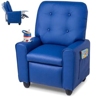 Costway Kids Recliner with Cup Holder & Armrests and Adjustable Backrest Footrest-Blue
