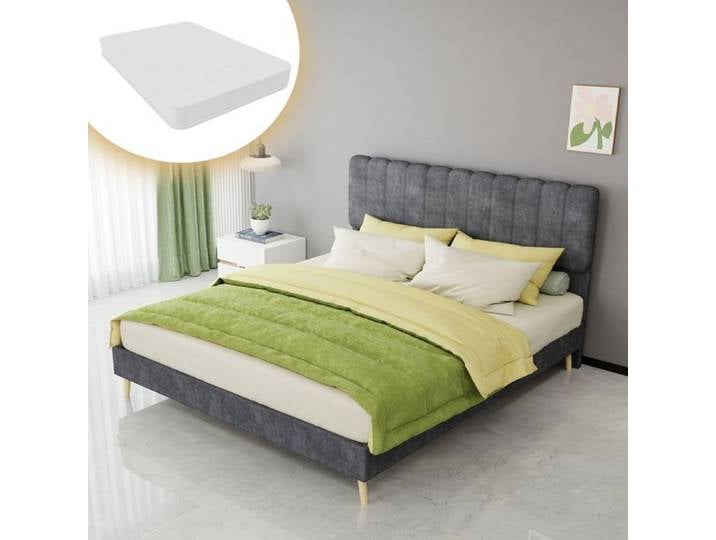 Cadre de lit - SOGEU - Modern Minimalist - Tête de lit rembourrée - 160x200 cm - Velours gris
