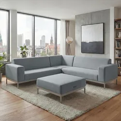 Ecksofa MCW-C47, Sofa Loungesofa Couch, Stoff/Textil Indoor wasserabweisend 245cm ~ blau ohne Ablage