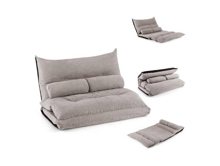 LuxusKollektion Schlafsofa Bodensofa 3in1 Schlaffunktion Rückenlehne Kissen 150kg Grau