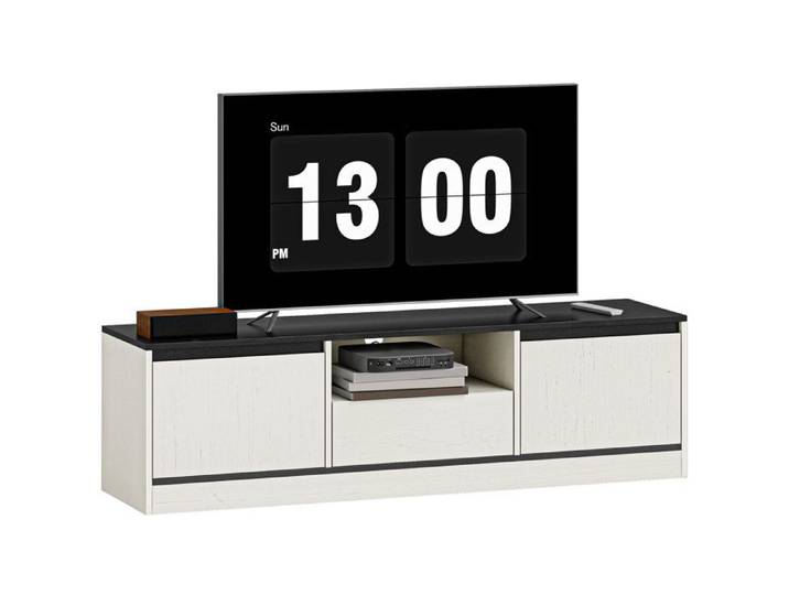 Meuble TV - meuble télé - HOMCOM - pour Télévision 60  2 armoires 1 étagère ouverte 1 tiroir - bois - 140x35x40cm - noir blanc