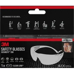 3M SecureFit 200 Schutzbrille, Antikratz-/Anti-Fog Plus Beschichtung, transparente Scheibe