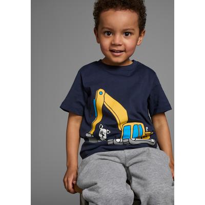T-Shirt KIDSWORLD, Jungen, Gr. 92/98, blau (marine), Single Jersey, Obermaterial: 100% Baumwolle, bedruckt, Basic, Shirts T-Shirt, Kurzarm, Basic-Passform, mit stylischem Druck, mit Rippbündchen