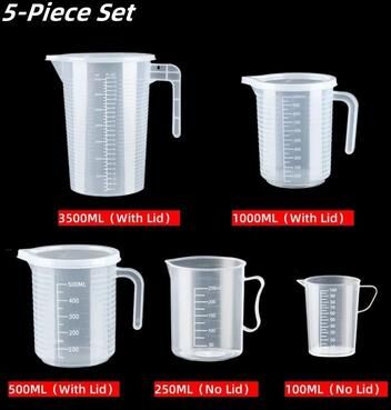 Uplift Picks Large Plastic Measuring Cup With Scale Food Grade Graduated Measuring Beaker For Kitchen And Lab Use 5 Pcs With Lid Set A