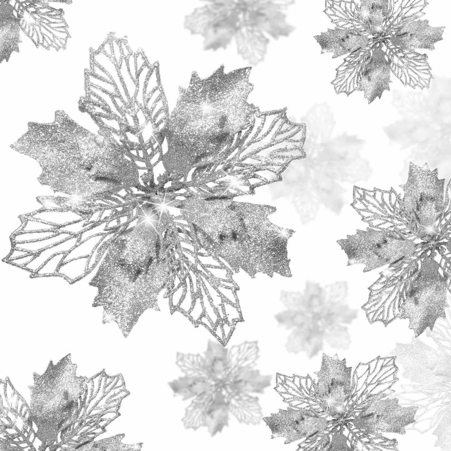 INF Kunstblumen Weihnachtsdeko 5er Pack Silber