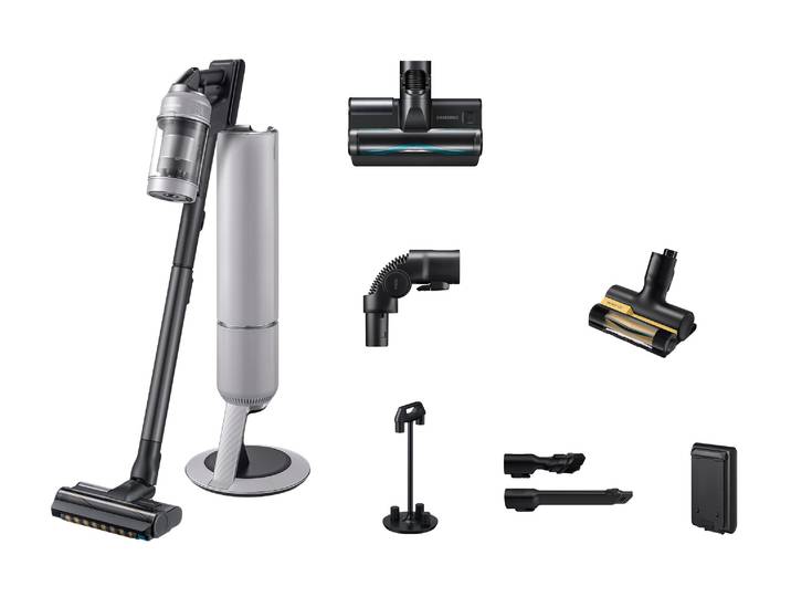 SAMSUNG Akku-Handstaubsauger BESPOKE AI Jet CompleteClean, VS80F28EFP/WD , grau (pebble gray), B:25cm H:93cm T:20,2cm, Akkusauger, Akku-Handstaubsauger