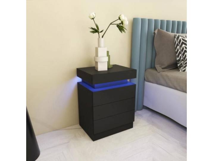 Table de chevet fonctionnelle à plateau rabattable - avec coffre à 3 tiroirs - grand espace de rangement 45x35x61cm-CHEVET-XJING
