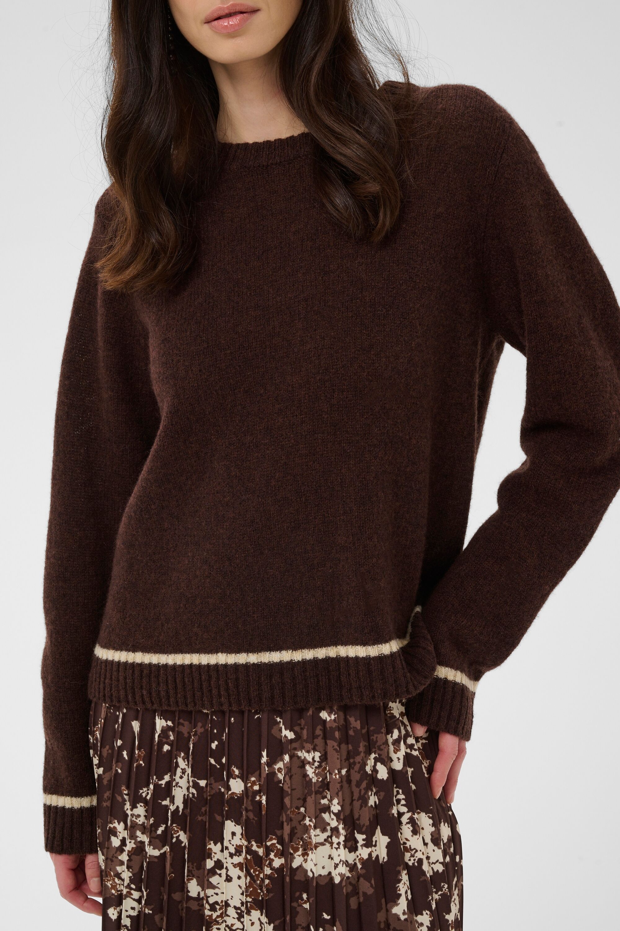 Strickpullover CULTURE "Damen Strickpullover CUnova", Damen, Gr. XL, braun (coffee bean melange), Obermaterial: 100% Wolle WO., Pullover Strickpullover