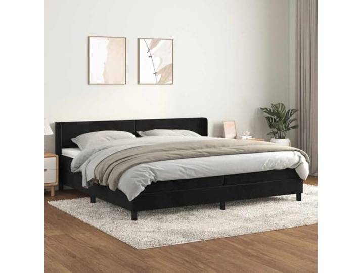 RJPLMFV Matratzenboden Schwarz 200x200 cm Velvet Taschenfederkern Verstellbarer Kopf, mittelharte Unterstützung, weicher Matratzenschutz, Bedienungsanleitung enthalten