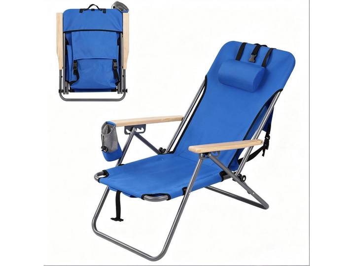 Modfu Klappstuhl aus 600D Oxford Stoff 98x56x57 cm in Blau mit 4 Positionen, Metall, 56x57x98 cm, Gartenmöbel, Gartensessel, Gartenstühle