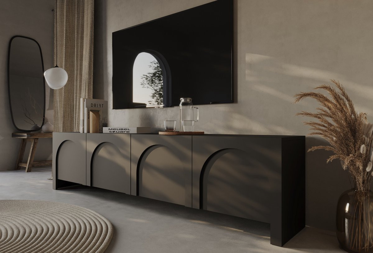 Meubel Square Salamia TV-meubel - Mat Zwart - 204 cm
