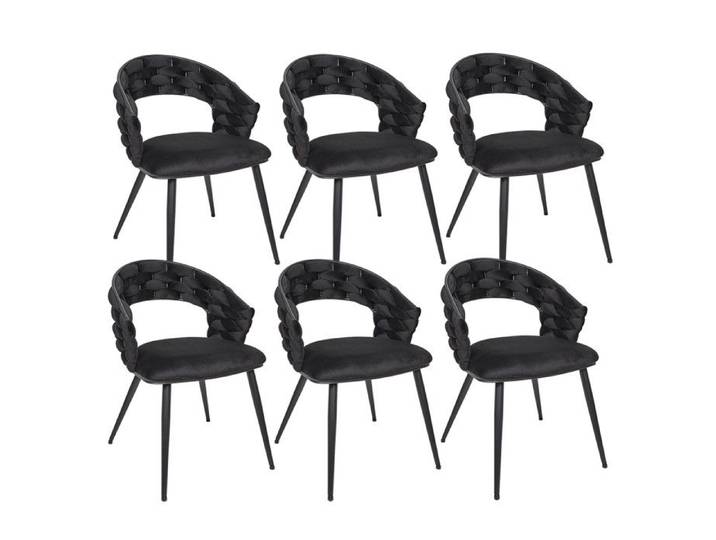 OSCAR - Lot de 6 Chaises en Velours Noir Pieds Métal Noir