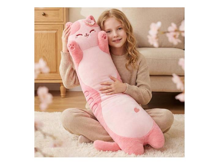 LuxusKollektion Kuscheltier Kuschelkissen Langkatzen Stofftier Geschenk Kirschblütenrosa 110 CM