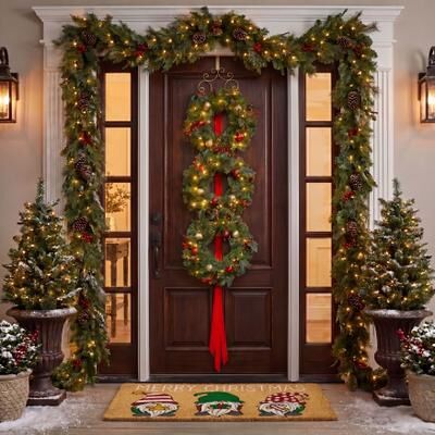 "Hanging 20"" Pre-lit Mixed Pine Wreath, Set of 3 by BrylaneHome in Red"