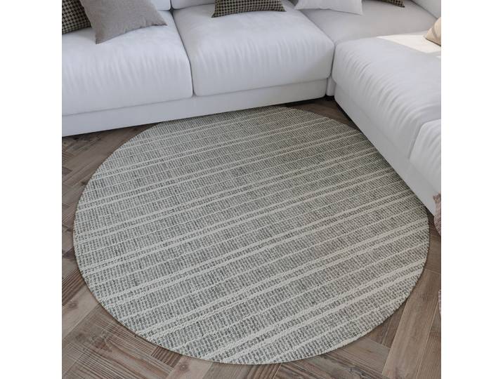 Wollteppich WECON HOME Hamptons FORTYFIVE , grau, H:15mm Ø:200cm, Schurwolle, Teppiche, Wollteppich, Schurwolle, Kurzflor, Wohn- & Schlafzimmer, elegant, Streifen Design