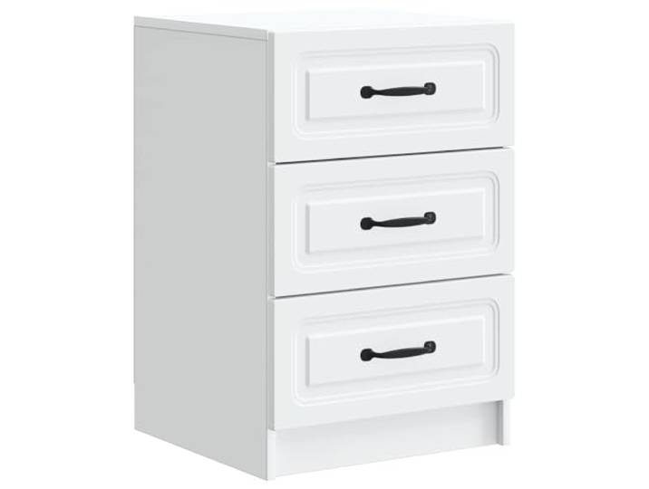 KUPTYERFG Nachttisch Weiß mit 3 Schubladen 43x41x63.5 cm Beistelltisch Kompakter Beistellschrank fürs Schlafzimmer mit dunklen Stangengriffen für elegantes Aufbewahren neben dem Bett.