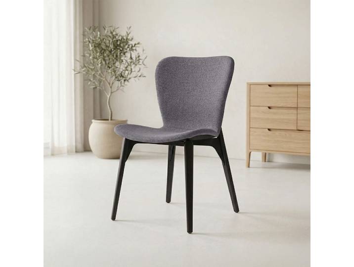 Chaise de salle à manger en tissu bouclé gris et pieds en frêne noir - Paragon