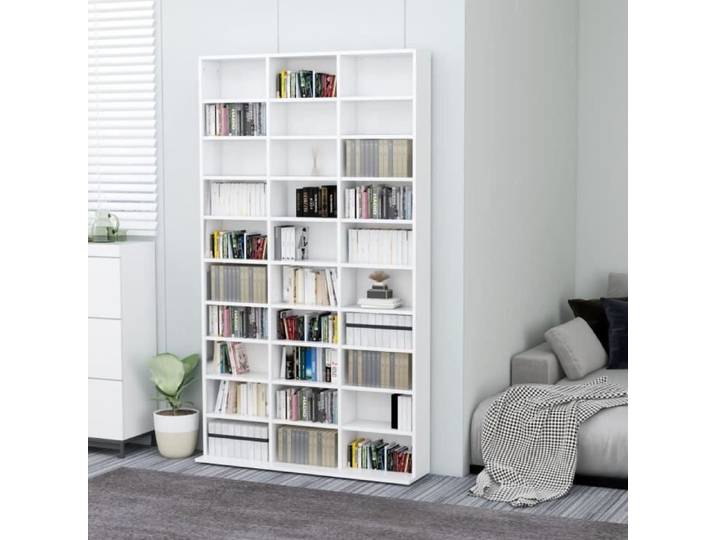 CHIC Armoire à CD-DVD étagère à CD Meubles de Rangement multimédia Blanc 102x23x177 5 cm Aggloméré 3195
