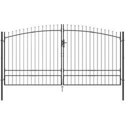 vidaXL Gartentor mit Spitzen, doppelt schwenkbar, Grau 200x400 cm aus Stahl