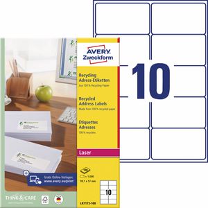 Zweckform Adressetiketten LR7173-100 Recycling, weiß, 99,1 x 57mm, auf A4, 100 Blatt, 1000 Stück