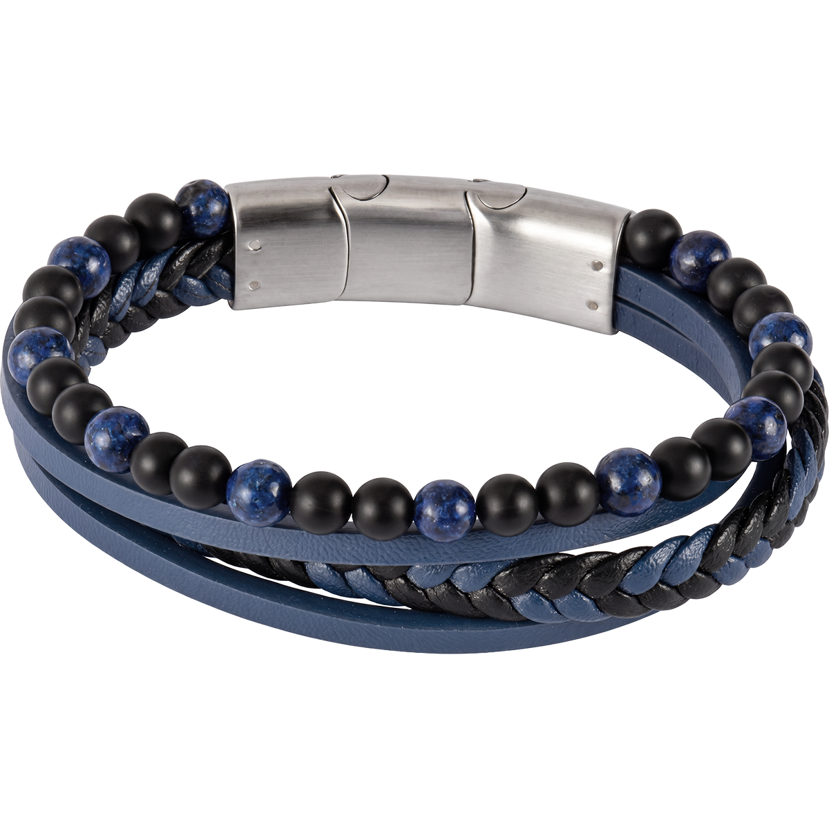 Jacques Lemans Lederarmband mit Hematite und Onyx Perlen