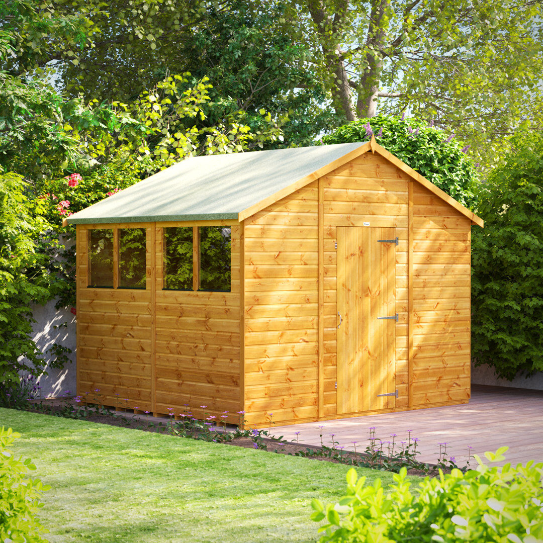 Powersheds 8 x 10ft Timber Tongue & Groove Garden Shed Golden Brown 317cm W X 265.2cm D X 251cm H