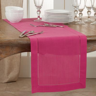 Saro Lifestyle Classic Hemstitch Table Runner - Textured Border Runner for Dining & Formal Entertaining