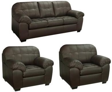 Isabella Chocolate Brown Italian Leather Sofa and Two Chairs Set