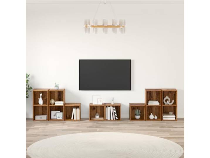 HEFZGDB TV-Schrank Set mit Regal und Speicher 8 pcs Altholz Holzwerkstoff, Modulares Würfelregal System für Wohnzimmer und Büro, Vielseitige Stauraumlösung mit Farbbeständiger
