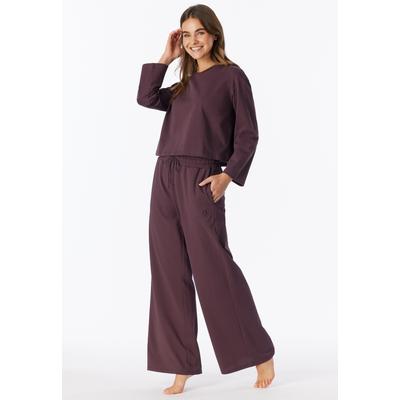 Pyjamahose SCHIESSER "Mix + Relax", Damen, Gr. 36, N-Gr, braun (325, kakaobraun), Single Jersey, Obermaterial: 100% Baumwolle, bequem lang, Hosen Pyjamahose, seitliche Taschen, weites Bein, Baumwolle, Bindekordel