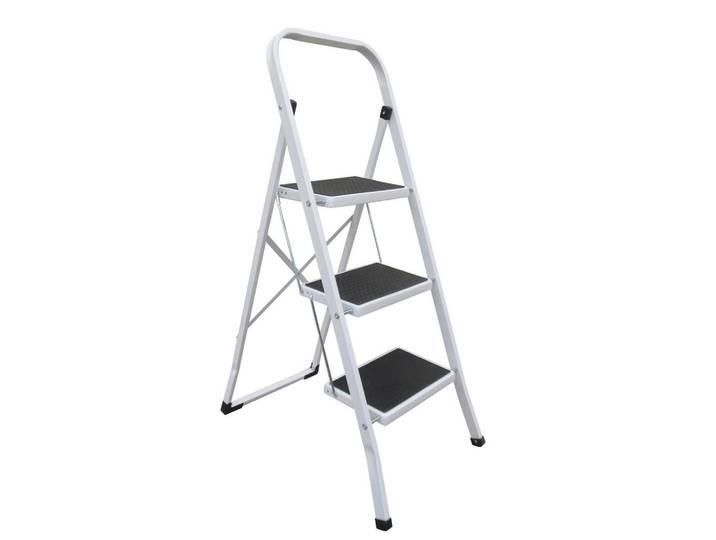 Spirella Klapptrittleiter, Weiss, Metall, 46x105x71 cm, rutschfeste Stufen, standsicher, rutschfester Fuss, Klappsicherung, Entriegelungstaste, Haushalt & Reinigung, Reinigung
