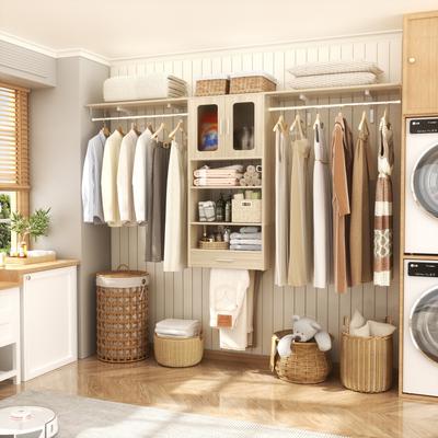 Rackcog 4FT - 8FT Closet Organizer with Hanging Rods, DIY Closet System with 2 Doors for Laundry Room