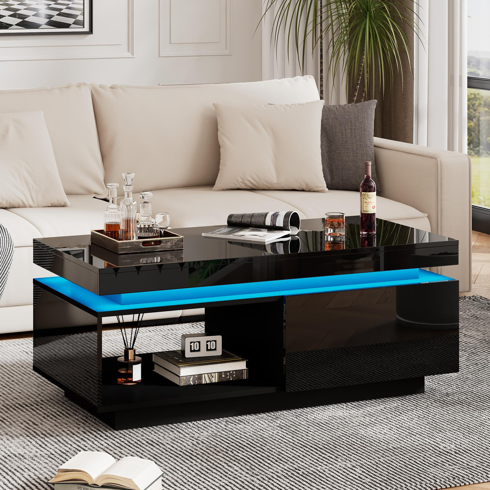 Rolipo Hoogglanzende salontafel met LED-verlichting en 1 lade