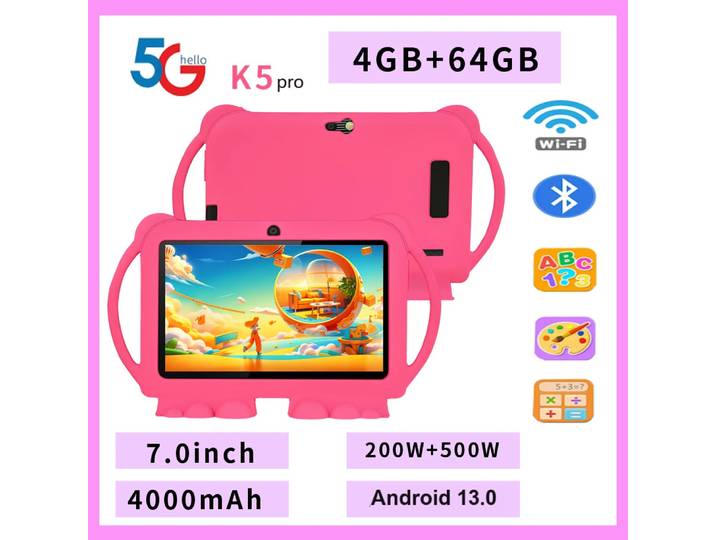 Nouveau 5G WIFI 7 pouces tablette pour enfants 4GB + 64GB ROM Mini Pad Quad Core double caméra étui de protection pour enfants tablettes Android 13