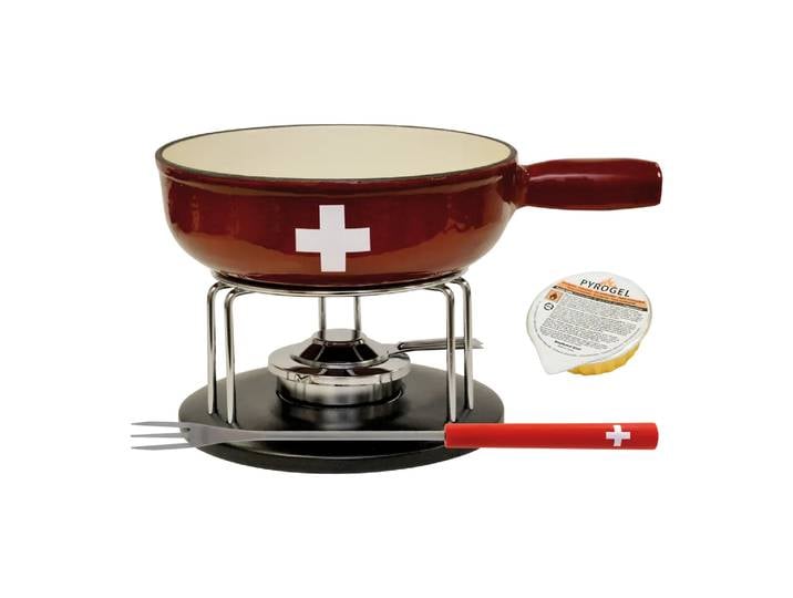 Fondue-Set Croix-CH, Heidi Cheese Line, rot, Gusseisen