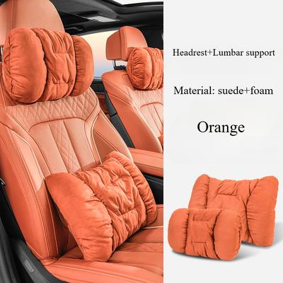 Lush Living Finds Suede Comfortable Neck Protection Pillow, High End Plush Car Headrest, Soft Waist Cushion For Vehicle orange A B