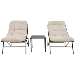 3-Teiliges Bistro-Set – Grau mit Cremefarbenden Kissen