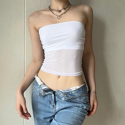Universal Stock Mesh Corset Crop Top Women Black Tube Top Slim Fit Summer Streetwear white m