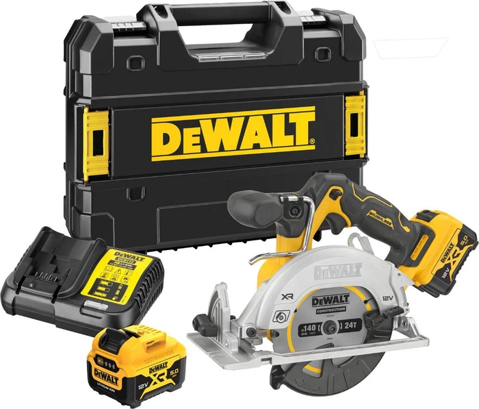 Dewalt Akku-Handkreissäge DCS512P2, 12Volt (gelb/schwarz, 2x Li-Ion XR Akku 5Ah, in TSTAK Box)