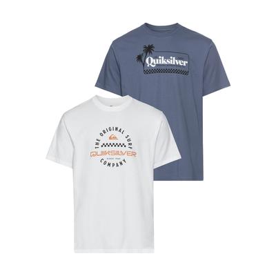T-Shirt QUIKSILVER "POST IT ROKELIA SHORT SLEEVE PACK YM", Herren, Gr. S, weiß (weiß, blau), Obermaterial: 100% Baumwolle, Shirts T-Shirt, Doppelpack, mit Print, aus Baumwolle, Kurzarm-Design