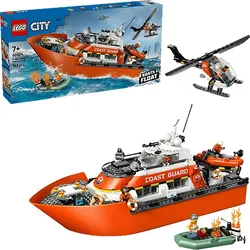 LEGO City 60504 Rettungsboot der Küstenwache mit Hubschrauber Bausatz, Mehrfarbig