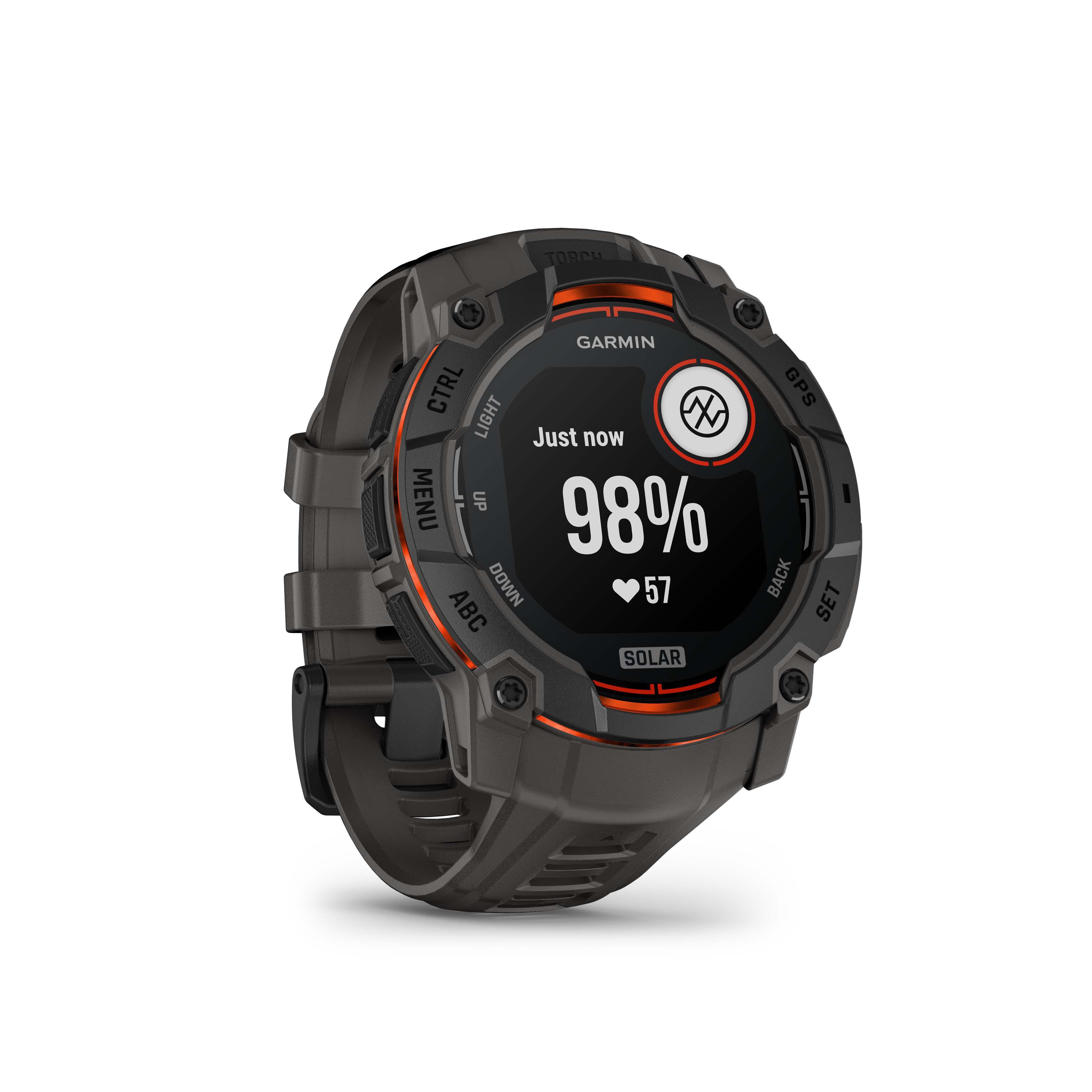 Garmin Instinct 3 Solar 50mm Kohle/ Schwarz mit Silikon-Wechselarmband 26 mm Kohle
